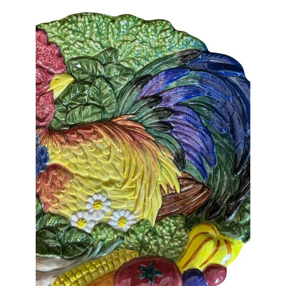 Fitz and Floyd 1996 Vibrant Colorful 'Coq du Village' Majolica Rooster Plate - Picture 4 of 9
